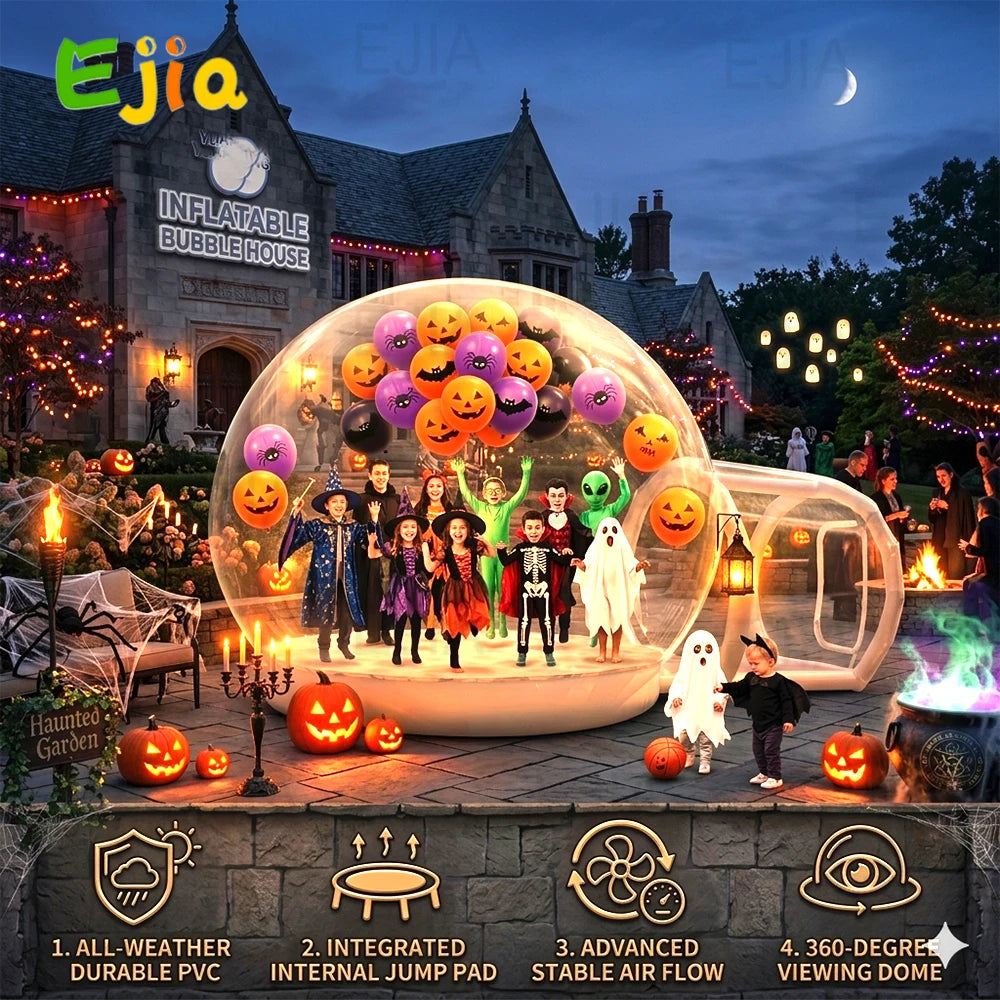 Halloween Inflatable Jump Bubble House 10ft Clear Transparent Bounce Trampoline Dome House for Outdoor Yard Holiday Party Event