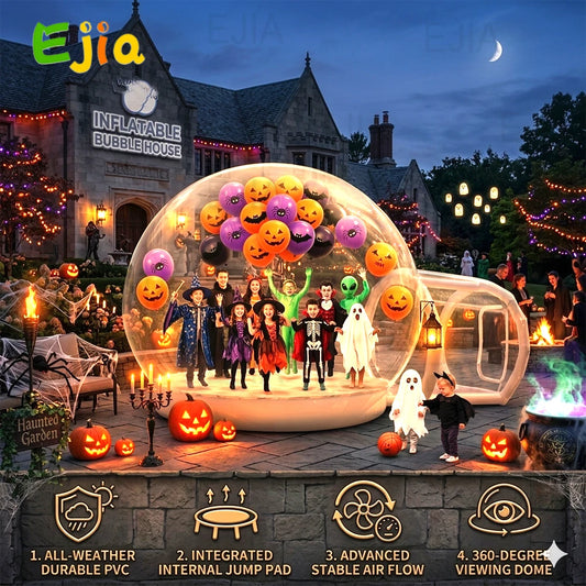 Halloween Inflatable Jump Bubble House 10ft Clear Transparent Bounce Trampoline Dome House for Outdoor Yard Holiday Party Event