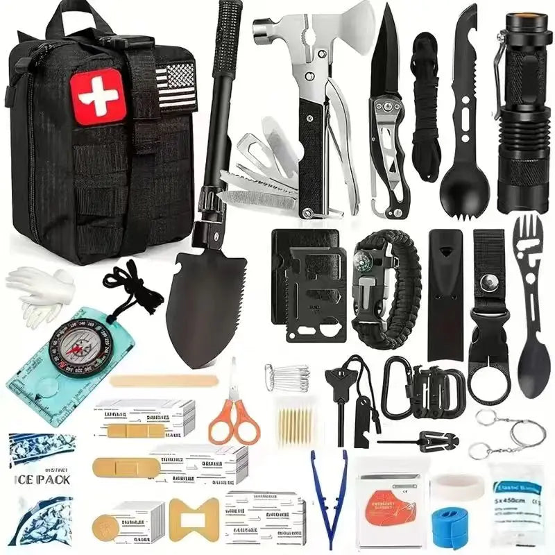 258-Piece Car Emergency Kit Portable Family Travel Tactical Hiking EVA Material Camping Essential Backpack Suitable for Sports Office Ship Unexpected Incidents