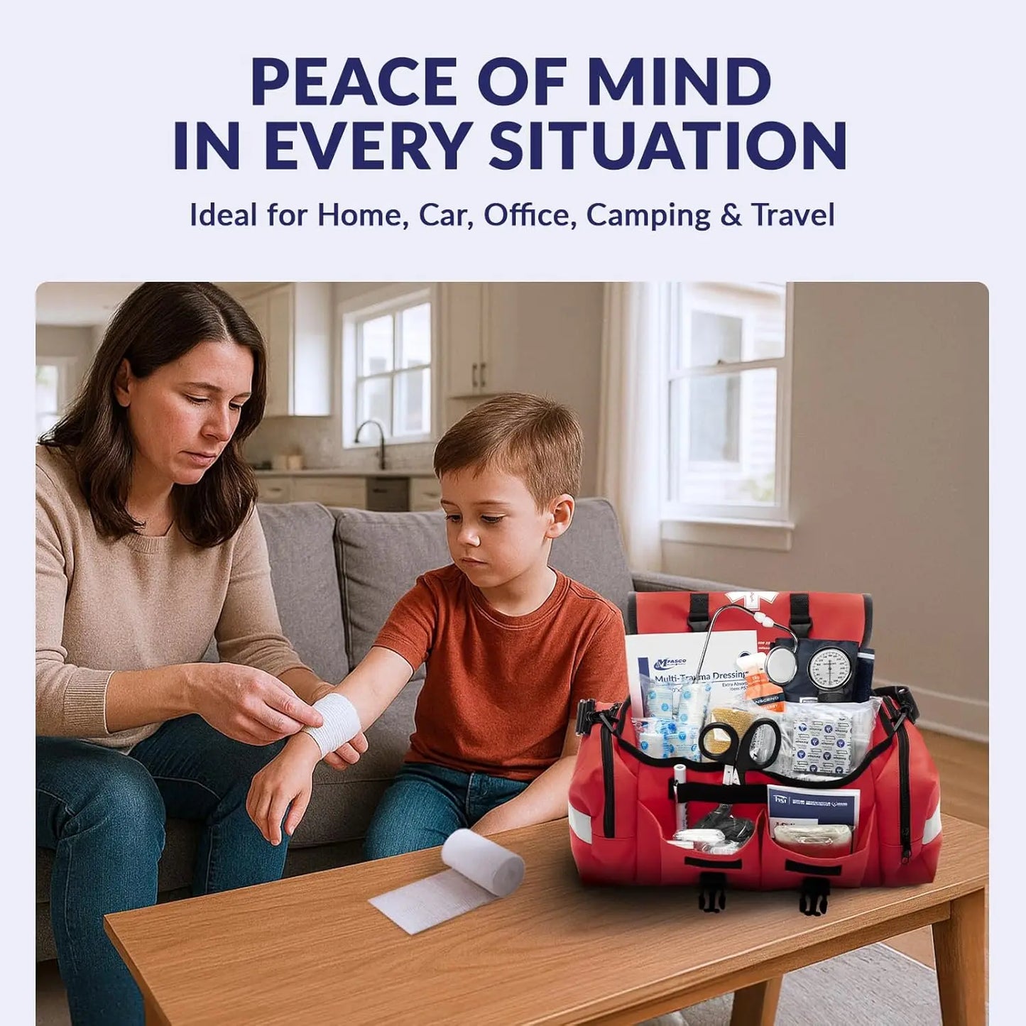 415-Piece Emergency First Aid Kit with Reflective Design - Complete Trauma Bag for Home, School & Business Safety