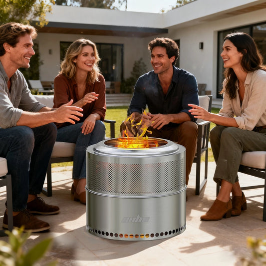 UNHO 19 Inch Smokeless Fire Pit for Outdoor Wood Burning,  Portable 304 Stainless Steel Camping Stove , Perforated  Fireplace