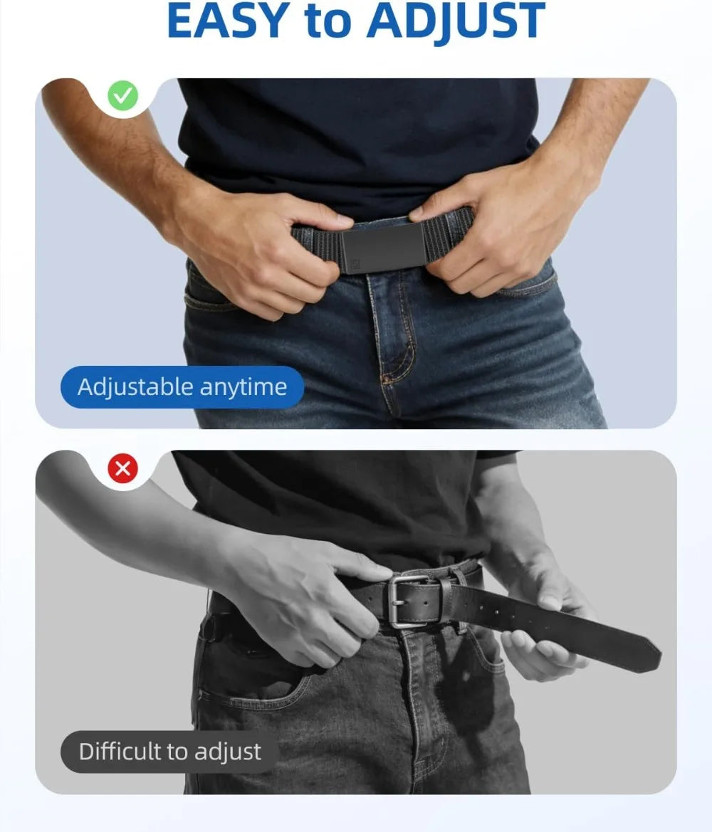 Ratchet Belts for Men 2 Pack Nylon Web No Hole Automatic Buckle Heavy Duty Work Belt for Golf Tactical Outdoor Hiking