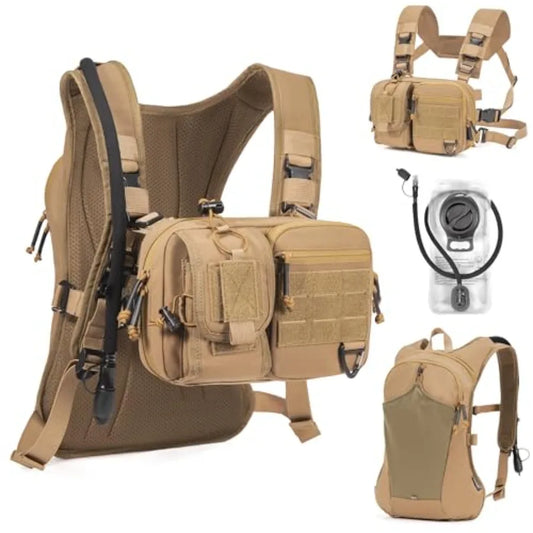 2-in-1 Hydration Backpack and Tactical Chest Pack with 2.5L Water Bladder Modular Molle Hydration Vest 500D Nylon Lightweight