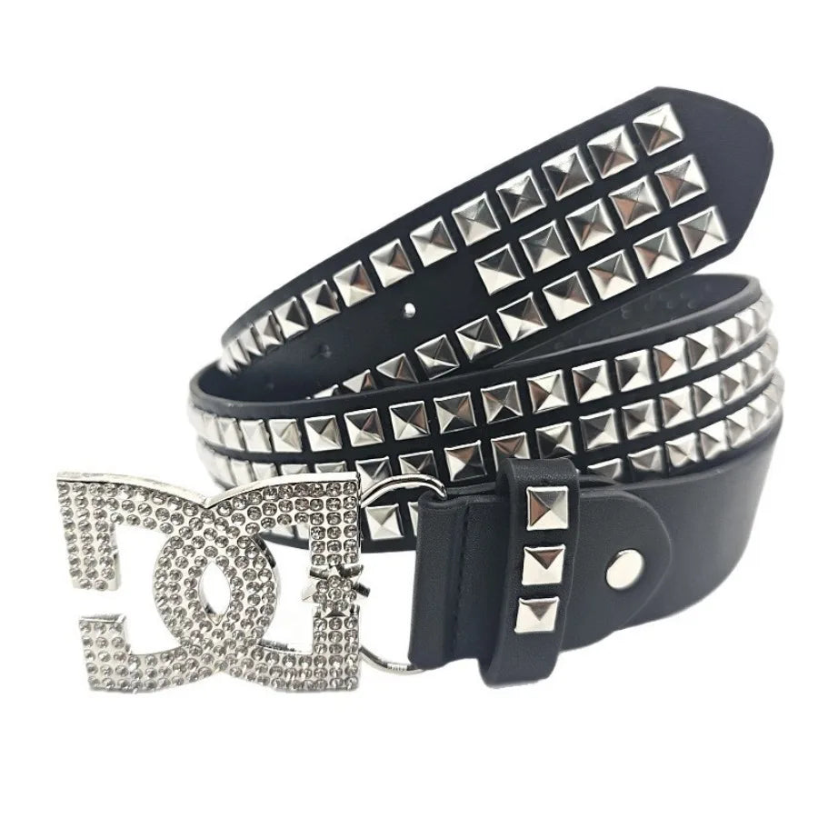 YK2 luxury women rhinestone punk belt hot girl fashion rivet leather embedded decorative unique style