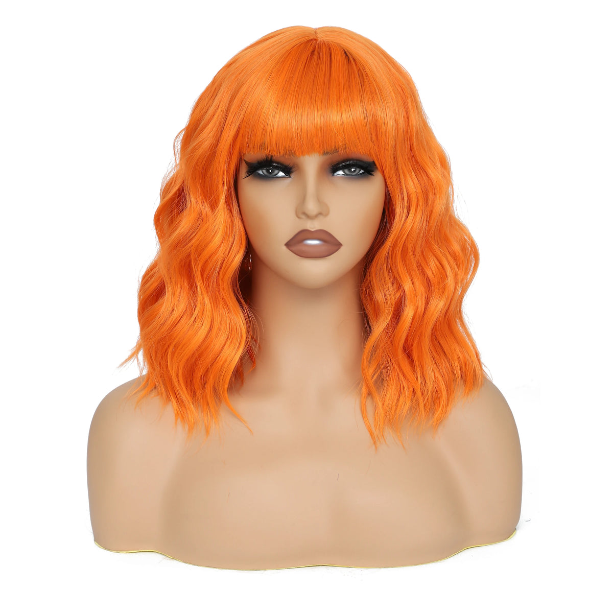 Bob Wig With Bangs 12 Inch Short Wavy Bob Wig Synthetic Blue Orange Pink Yellow Purple Red Wigs For Women Cosplay Halloween Kpop Daily Use