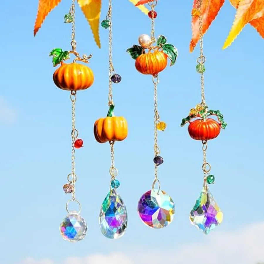 Set 4 Fall Suncatchers Crystals Sun Catchers Indoor Window Hanging Thanksgiving Christmas Tree Decorations for Farmhouse Harves