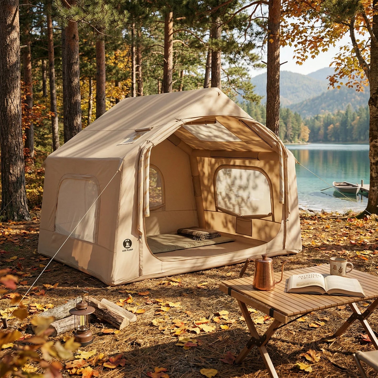 Large Inflatable Camping Tent for 4-6 Adults - 8 Square Outdoor Shelter with Hand Pump - Quick Setup, Weather-Resistant