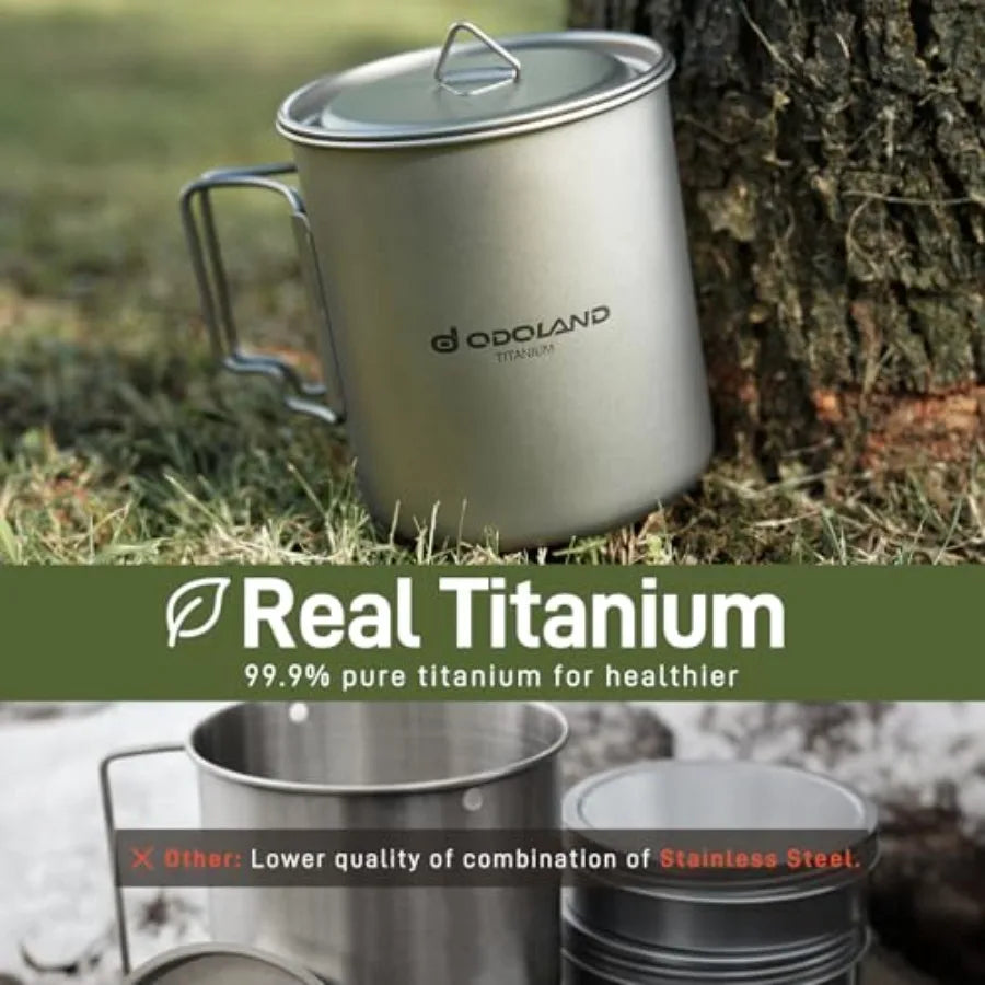 Titanium Camping Cookware 750ML Titanium Pot with Camping Stove and Spork Portable Pot for Backpacking Hiking Traveling and Pic