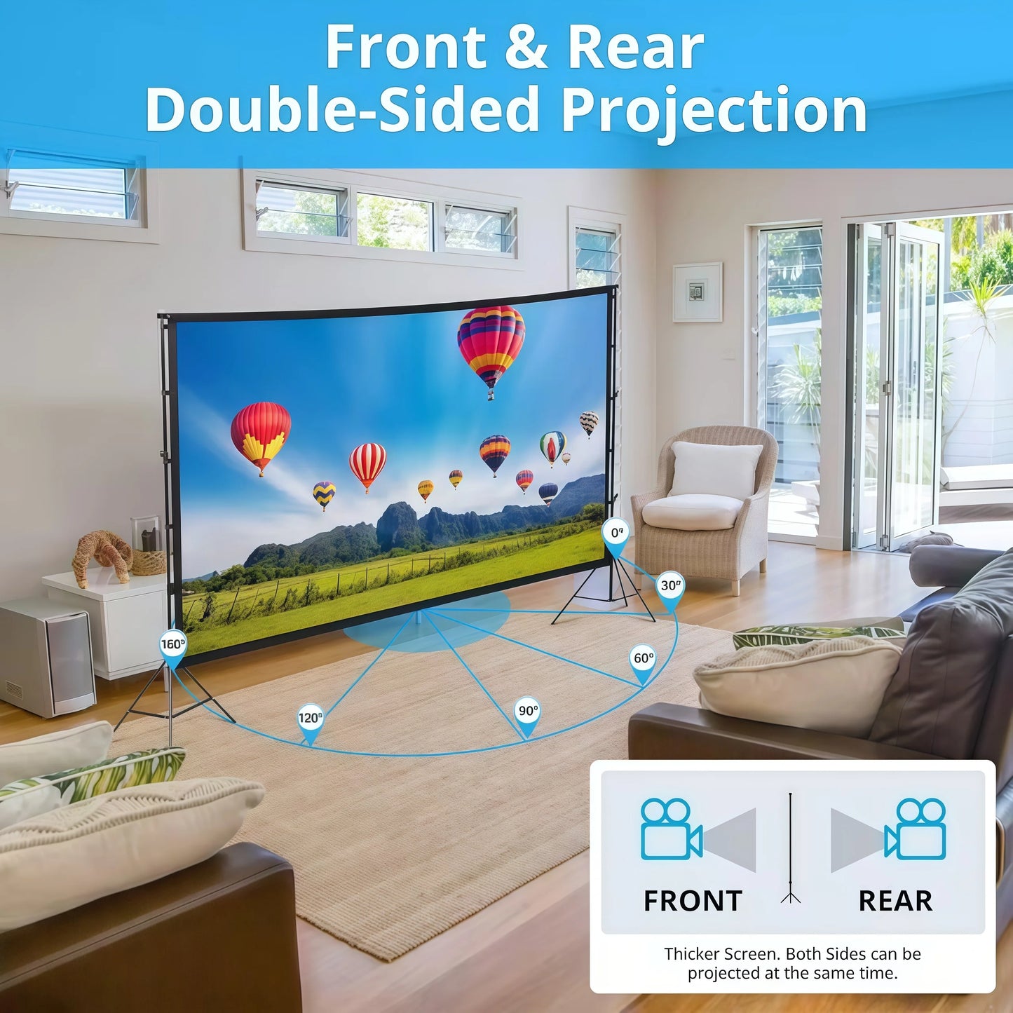 XBJ Projector Screen with Stand 100inch , Portable Outdoor Projector Screen 16:9 and Tripod Stand Lightweight Compact