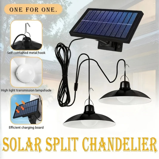 Multi Use Split Solar Pendant Light Dual Head For Camping Gazebo Garage Balcony Outdoor Yard Lamp
