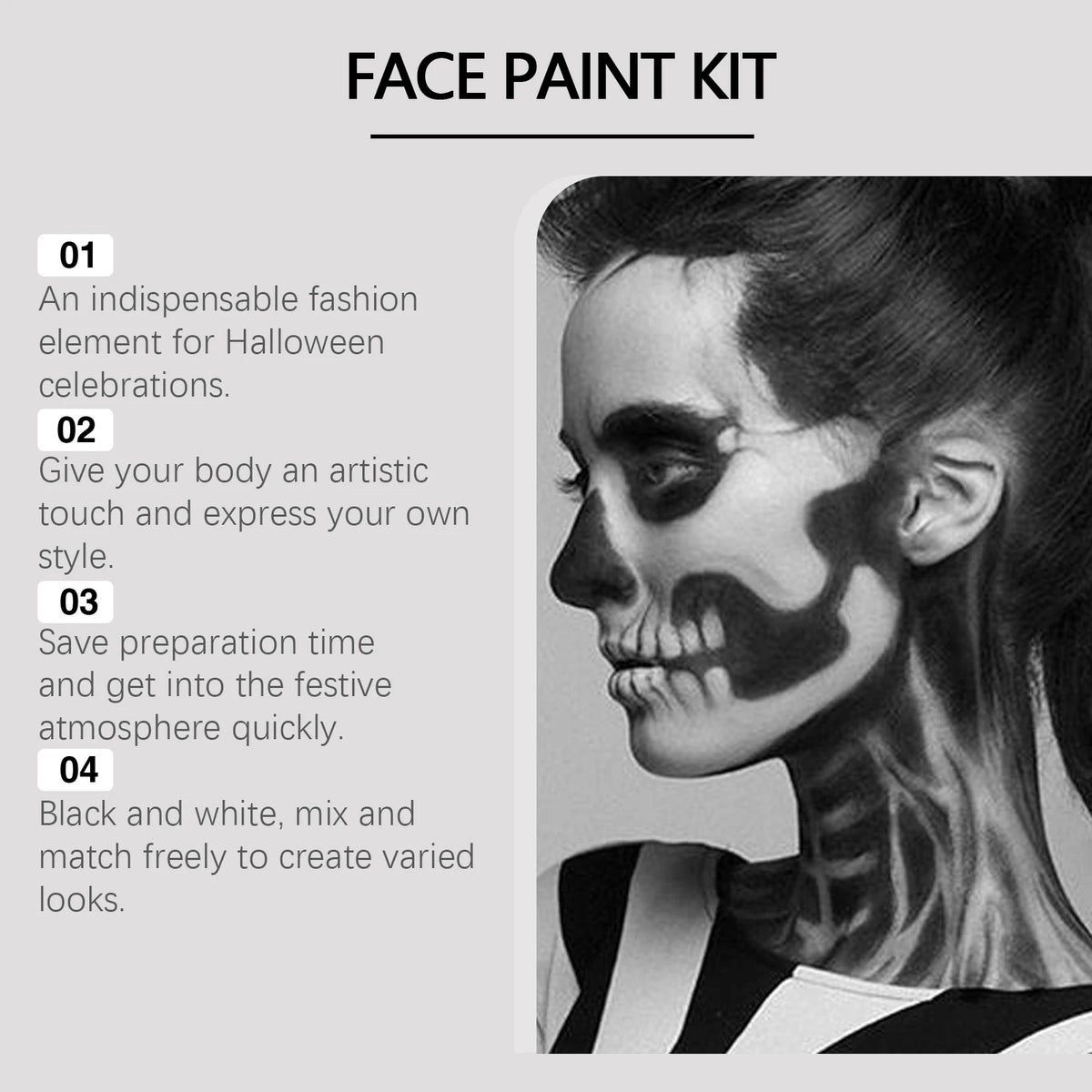 Eelhope Halloween Black White Body Paint Professional Face Body Art Makeup Smudge Proof Waterproof Body Paint for Costume Party