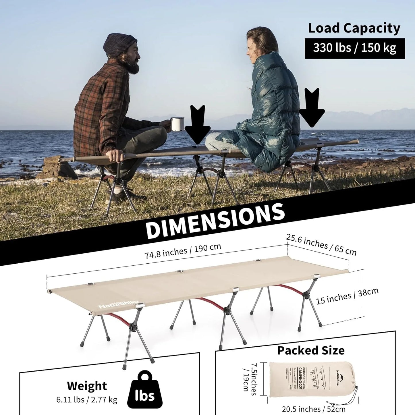 Folding Camping Cot Portable Height Adjustable Ultralight Backpacking Cot Tent Travel Outdoor Camp Single Bed