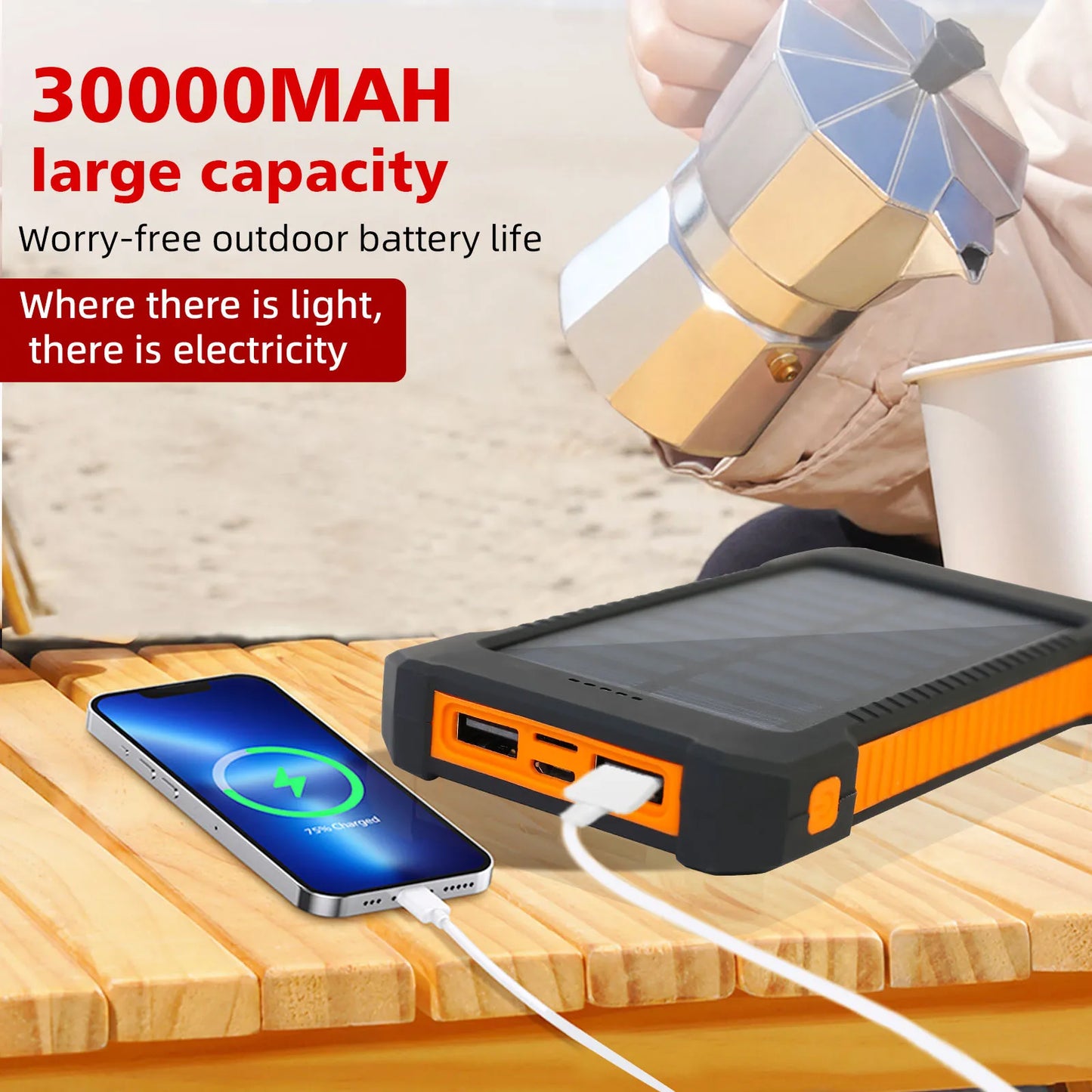 26800mAh Solar Power Bank Large Capacity Portable Outdoor Fast Charging Li-polymer Battery Flashligh for Iphone Android Phones