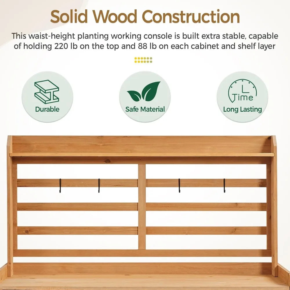 Outdoor Potting Bench, Large Horticulture Work Table Workstation with Storage Cabinet Shelf & Planting Working, Customized