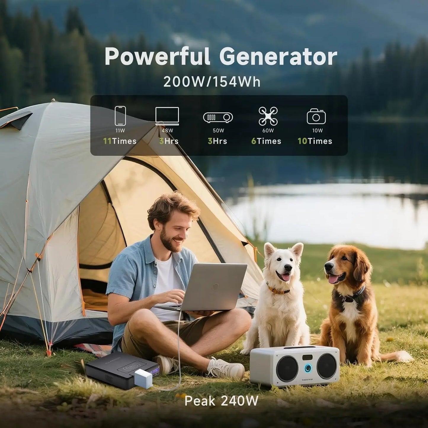 200W Portable Power Station (Peak 240W) 154Wh 41600mAh Solar Generator with Wireless Charging for Camping Emergency RVs Home Use