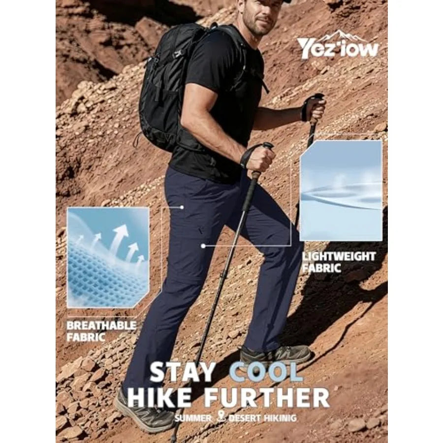 Men's Hiking Convertible Pants Quick-Dry Waterproof Lightweight Zip-Off Outdoor Stretch Cargo Work Pants