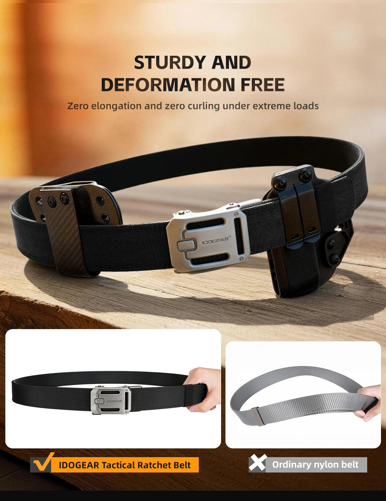 IDOGEAR SPORTS Tactical Ratchet Belt 1.5” EDC & CCW Gun Belt For Men Reinforce 1000D Nylon Belt with Adjustable Quick-Release 3447