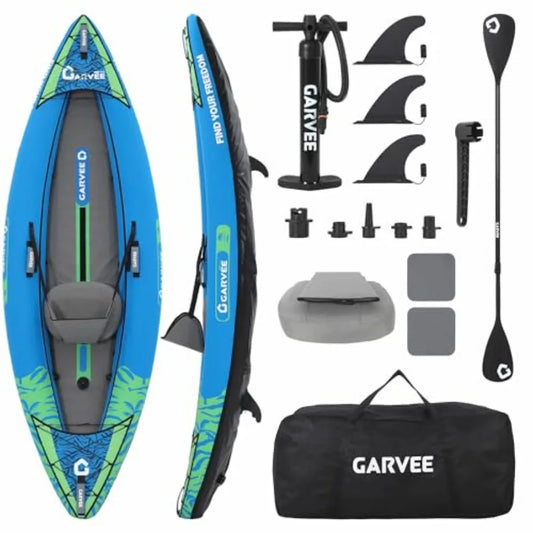 2 Person Inflatable Kayak for Adults Fishing Touring Kayak with Padded Seat 3 Fins Hand Pump Carry Bag Repair Kit 12.5FT 450 LB