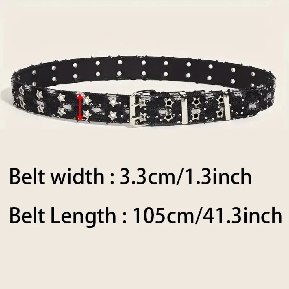 1PC New Fashion Luxury Belt Black Punk Accessories Blue Denim Girdle HipHop Y2k Star Hollowed Pin Buckle Waistband，For Men Women