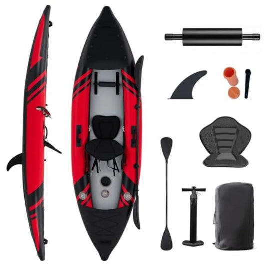 1-Person Inflatable Kayak For Fishing Touring And Recreational Paddling Red Drop-Stitch Floor Lightweight Portable Durable