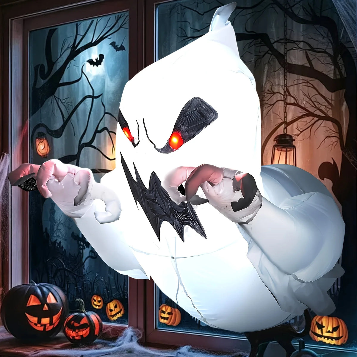 3.3FT Halloween Inflatable Ghost Decorations Outdoor, Built-in LED Glowing Blow Up Yard Ghost, Spooky Breakout Window Airblown Prop for Garden Lawn Party Haunted House USA Warehouse
