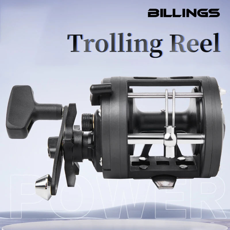 BILLINGS Trolling Drum Fishing Reels 33LB Max Drag 3.8:1 Gear Ratio High Toughness Body Freshwater & Saltwater Universal Bait Caster Fishing Reel