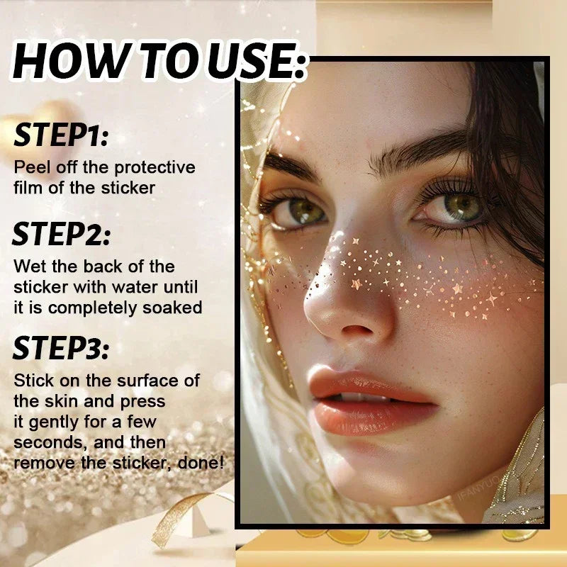 6 Sheets Hot Stamping Freckles Makeup Patches Glitter Gold Fake Freckles Temporary Tattoo Stickers for Dance Music Party Makeup