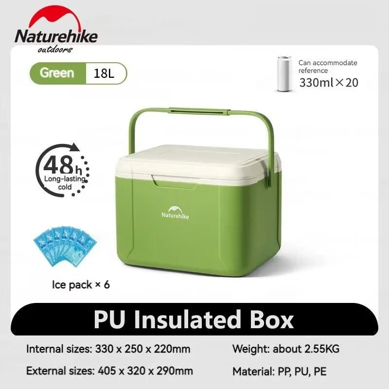 Naturehike 18L Cooler Box Portable Insulated Ice Chest Box Outdoor Picnic Food Cold Preservation Box Fishing Barbecue
