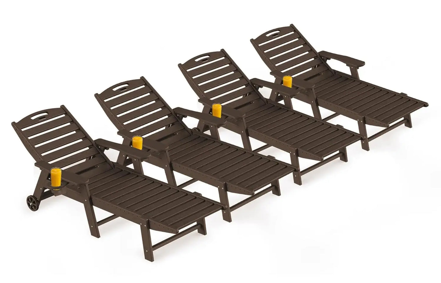 Outdoor Lounge Chair Set of 4, All Weather Patio Chaise Lounge Chairs for Outside, HDPE Chair with Rolling Wheels &, Customized