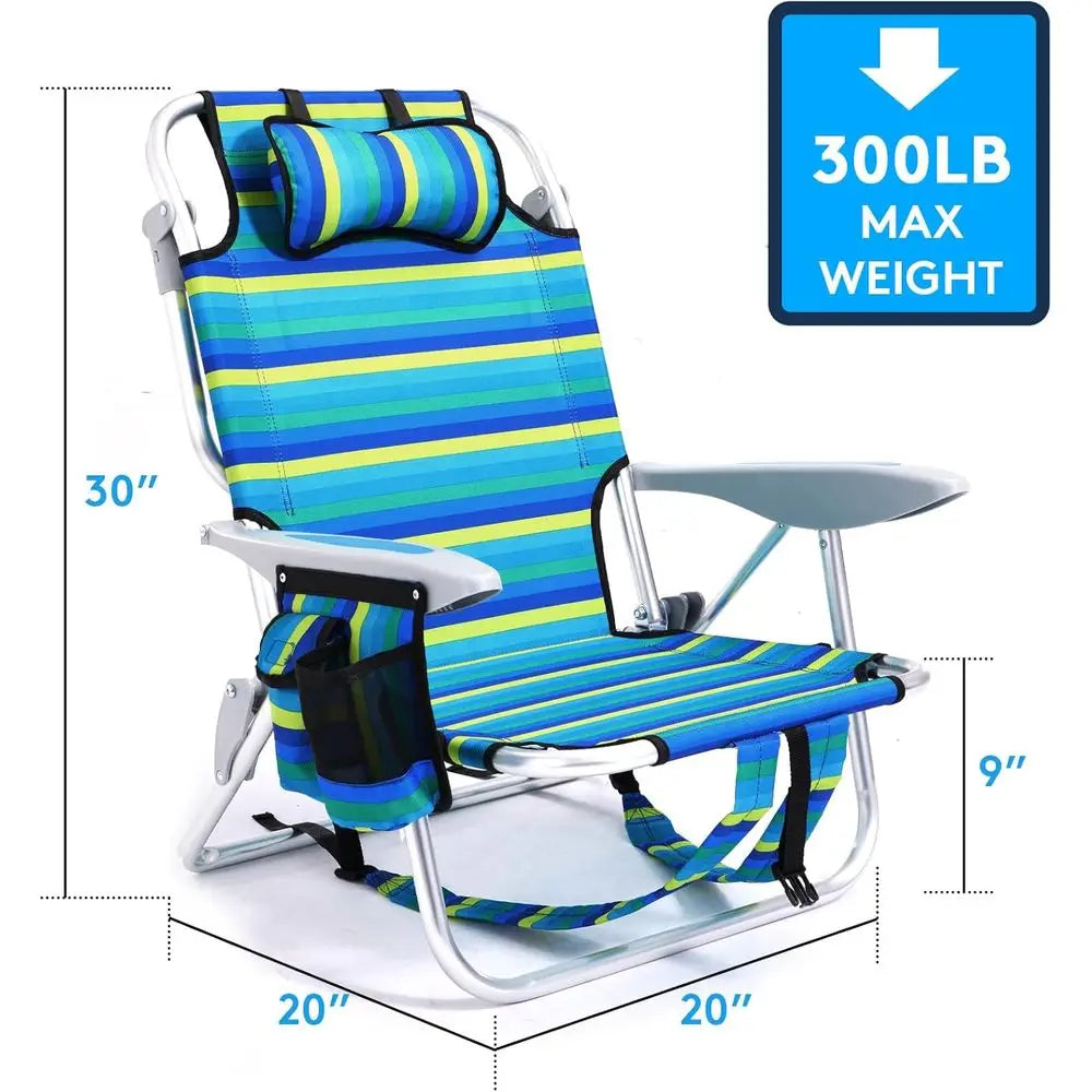 Portable 4PC Adult Beach Chairs with 5-Position Backpack Camping Chairs and Striped Pattern