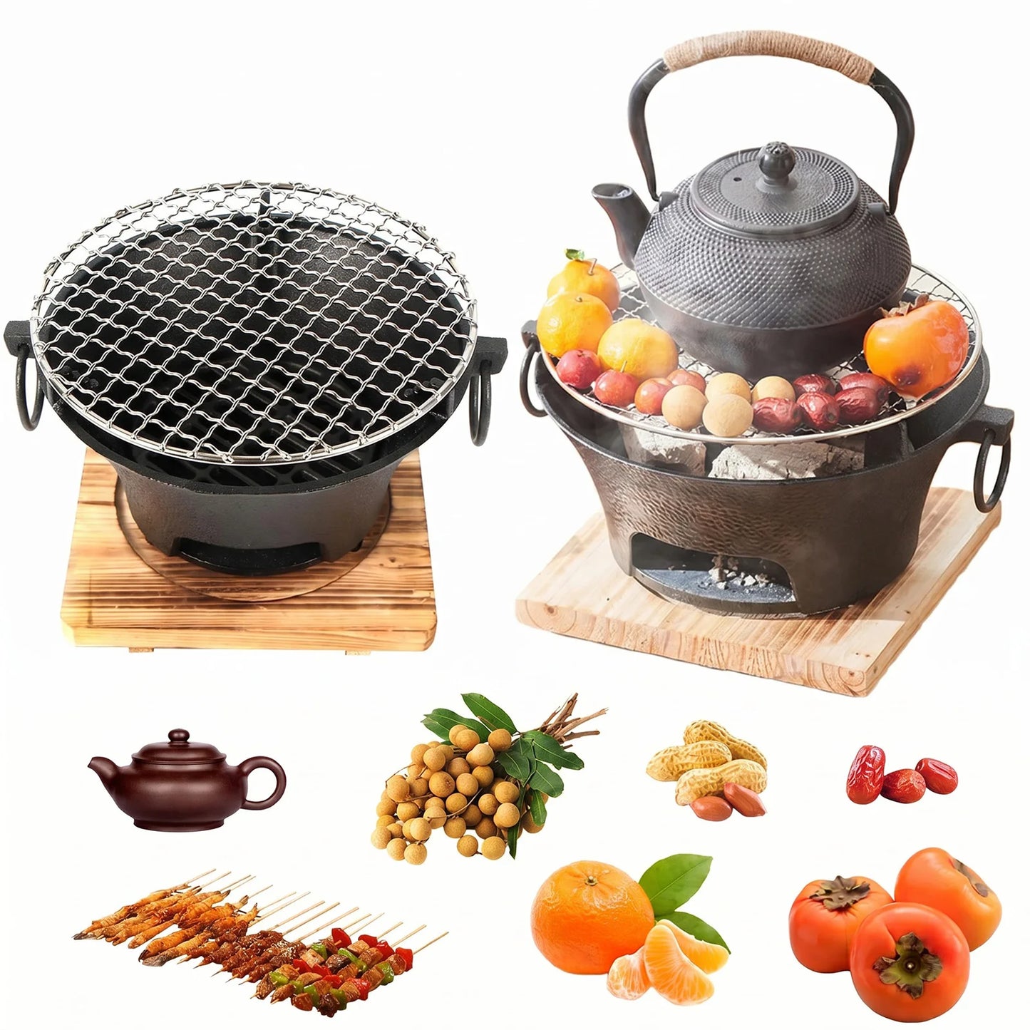 1pc Stainless Steel Barbecue Grill Tabletop Bbq Pit Round Iron Charcoal Stove for Home Party Outdoor Camping
