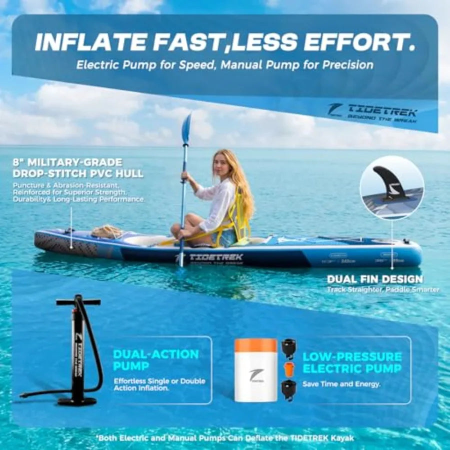 Inflatable Touring Kayak 11'3 x 35 x 8 with Waterproof Seat Premium Accessories Ultra-Stable SUP Kayak Hybrid in Blue Non-Slip