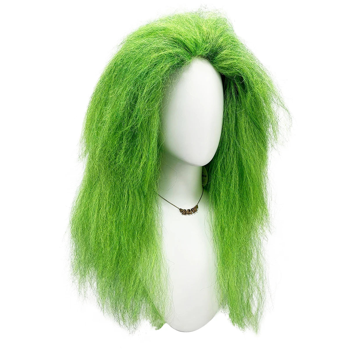Bright Green Premium Synthetic Fiber Long Curly Wig Fluffy Messy Frizzy Voluminous Big Curls No Bangs Center Part Heat Resistant Adjustable Cap for Women Girls Cosplay Party Halloween Costume Role Play Stage Show Photo Shoot