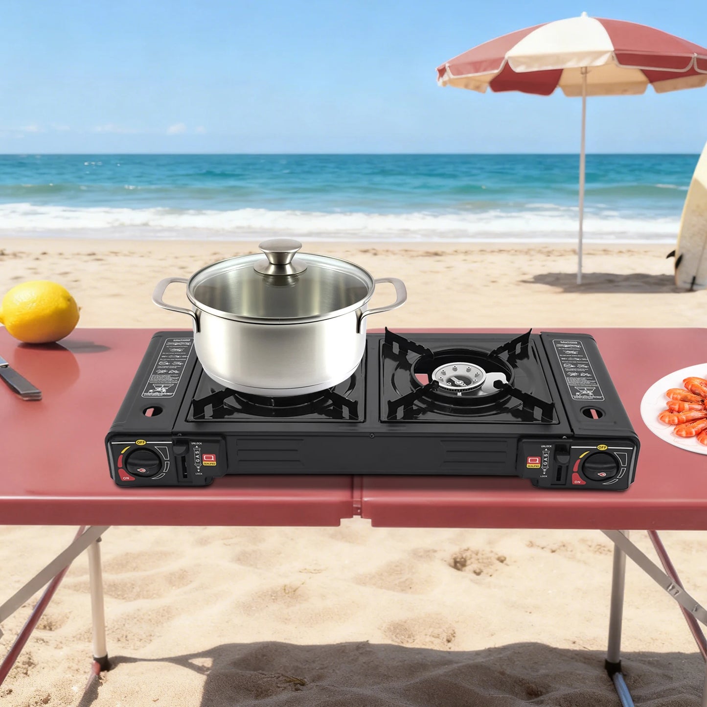 2 Burners Portable Gas Stove with Piezo Ignition and Carrying Case 2x2500W High Power LPG/Butane for Camping Picnics Parties