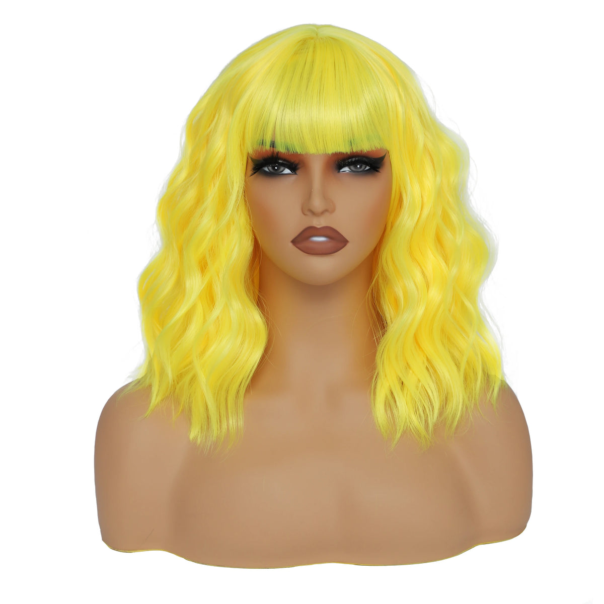 Bob Wig With Bangs 12 Inch Short Wavy Bob Wig Synthetic Blue Orange Pink Yellow Purple Red Wigs For Women Cosplay Halloween Kpop Daily Use