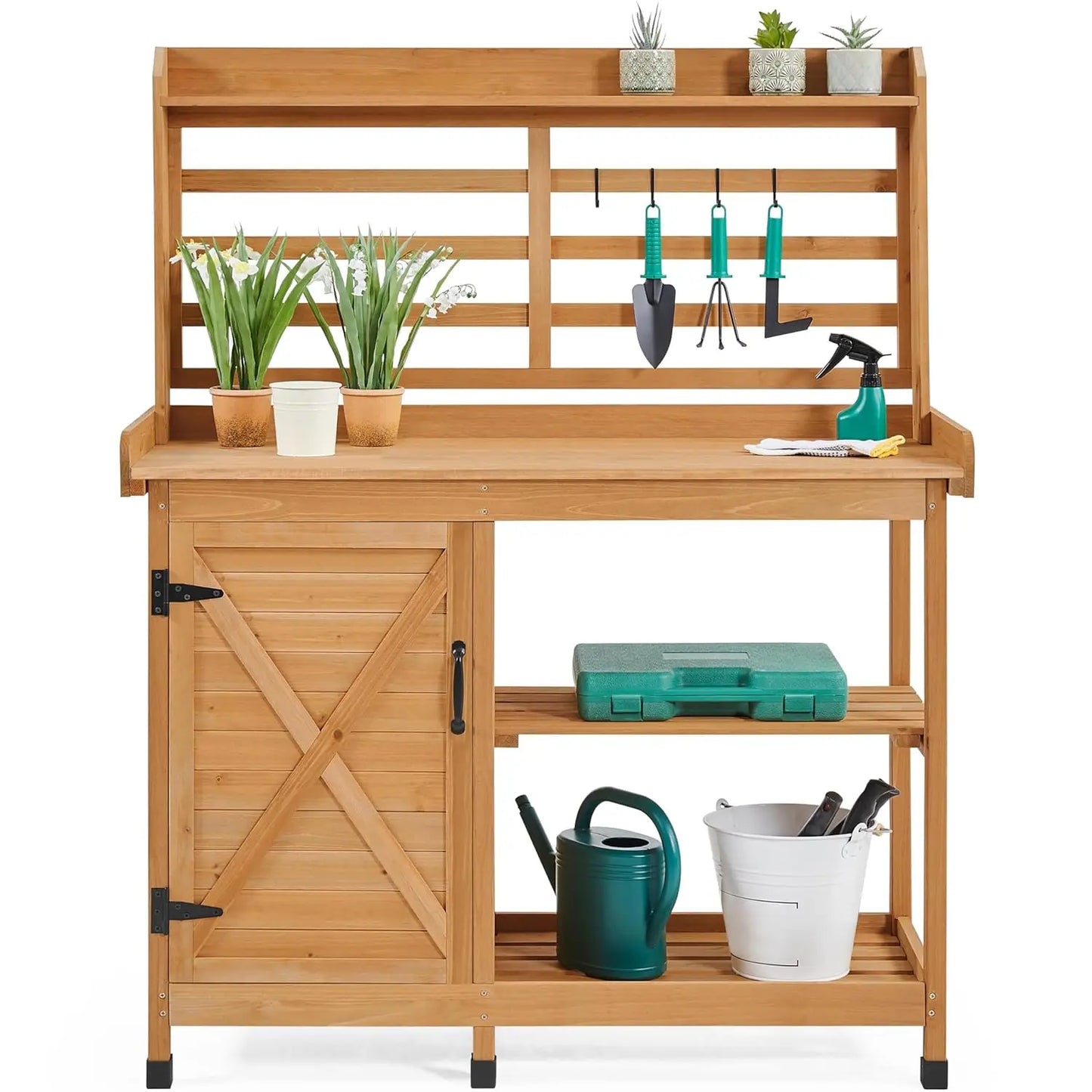 Outdoor Potting Bench, Large Horticulture Work Table Workstation with Storage Cabinet Shelf & Planting Working, Customized