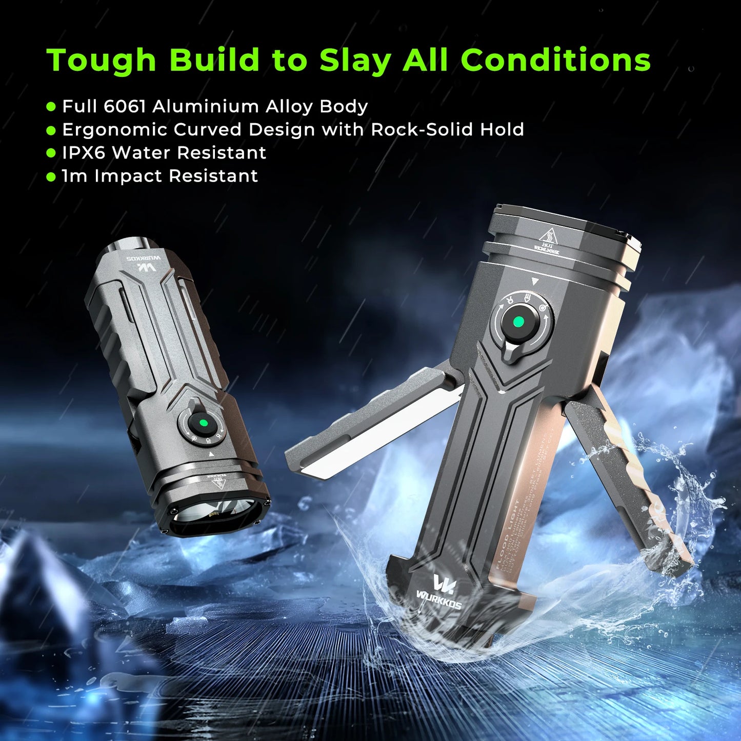 Wurkkos HD02 LED Torch 3200 Lumen Folding Rechargeable Magnetic Flashlight for Camping Emergency Use and Car Repair