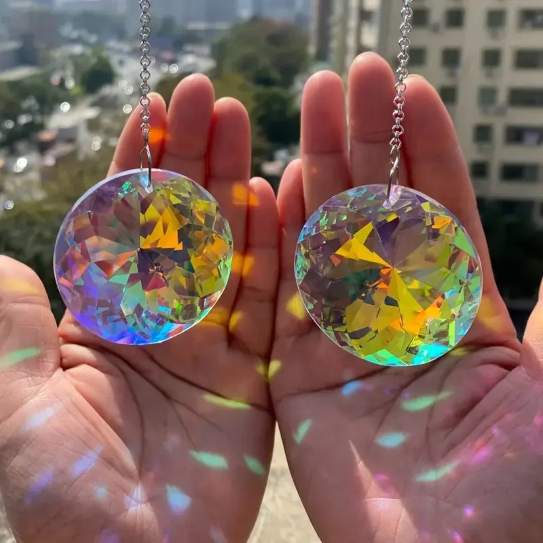 2pcs, Round Crystal Sun Catchers, Glass Prism Hanging Sun Catchers, Rainbow Maker For Window, Balcony, Kitchen, Garden Decoration