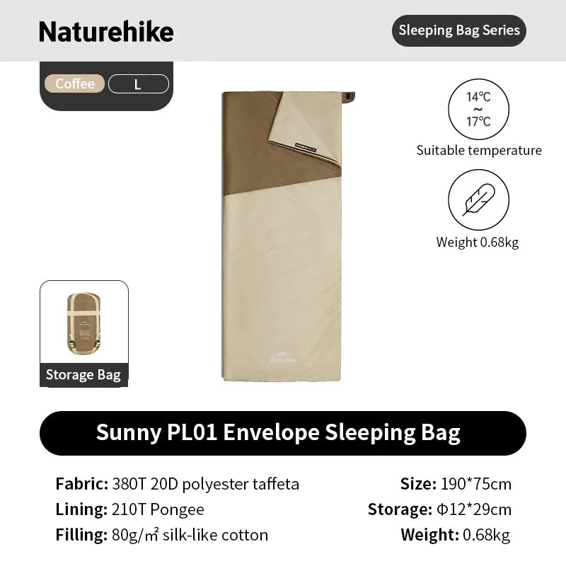 Naturehike Lightweight Compact Sleeping Bag Outdoor Camping Ultralight Envelope Sleeping Bag Portable Blanket Quilt with Compression Sack