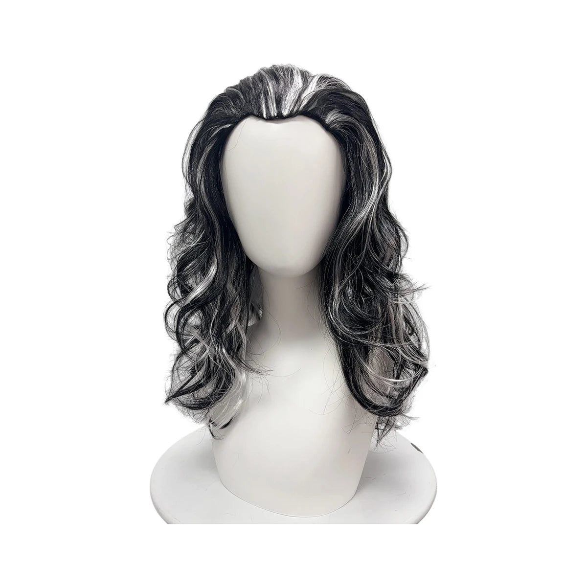 Black Silver White Highlights Premium Synthetic Fiber Long Curly Wig Big Waves Fluffy Voluminous Messy Layered Hair with Bangs Side Part Heat Resistant Adjustable Cap for  Cosplay Party Halloween Costume Role Play Stage Show