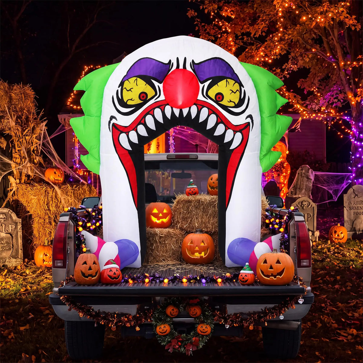 5ft Halloween Inflatable Clown Arch For Trunk Or Treat Car Decorations With Led Lights Built-In Blower Outdoor Yard Lawn Party