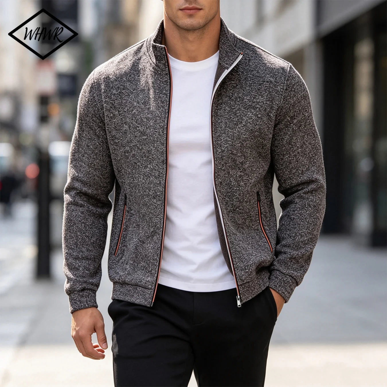 Men Running Track Jacket Contrast Trim Zip‑up Sports Coat Casual Windproof Athletic Jacket Full Zip Stand Collar Workout Outerwear