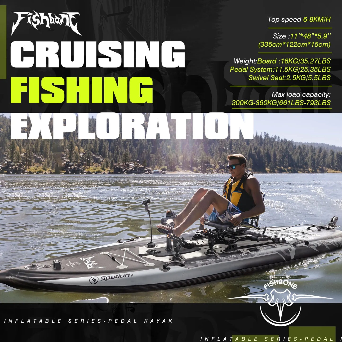 Fishing Kayak Boat Pedal Drive Sit on Top Pedal Drive Kayak Power System Orientation System, 11'*48"*6",Capacity 660LBS