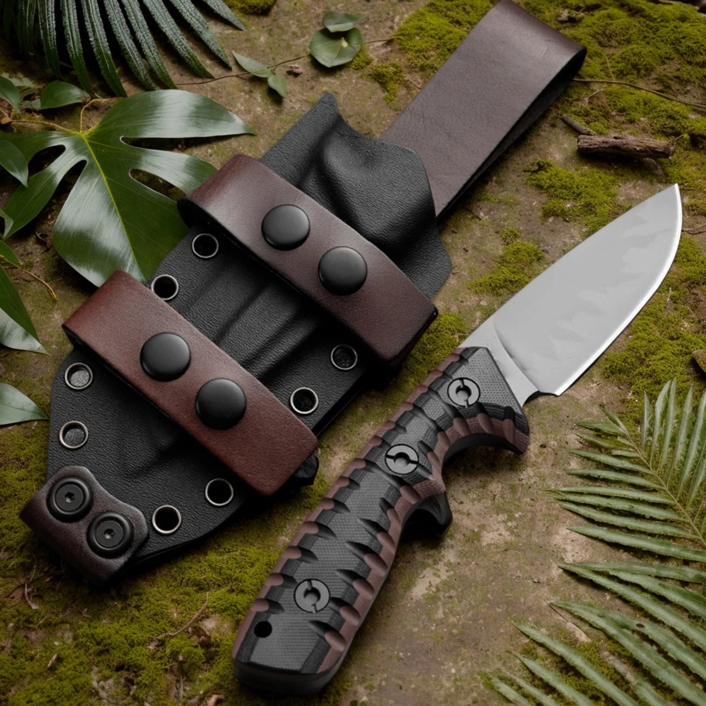 High end stainless steel outdoor straight knife anti slip handle, daily carry on EDC tool, outdoor portable precision multi-functional cutting tool, overseas warehouse straight hair