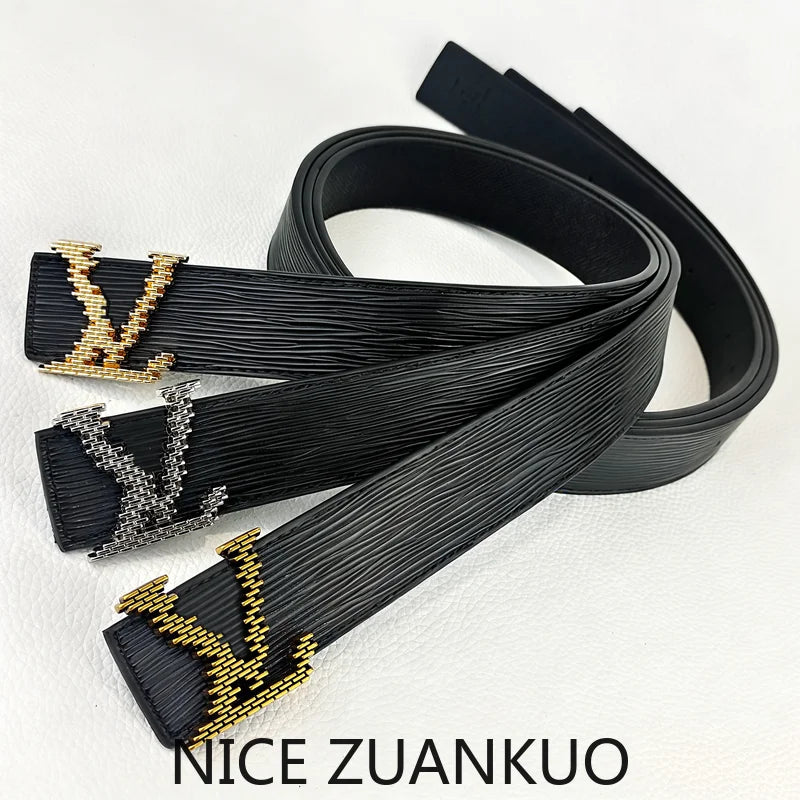 Men's Genuine Leather Belt, A New 26SS Summer Fashion Luxury Brand Belt, Featuring A French Wave Design. Perfectly Matches Men's Business Attire, Suitable for Both Casual and Fashionable Outfits. Unique in Concept, A Must-hav