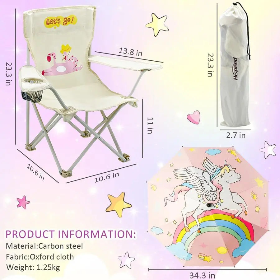 Pack Kids Camping Chair Kids Beach Chair with Umbrella Foldable Storage Cup Holder Durable, wearResistant, NonSlip, Lightweight