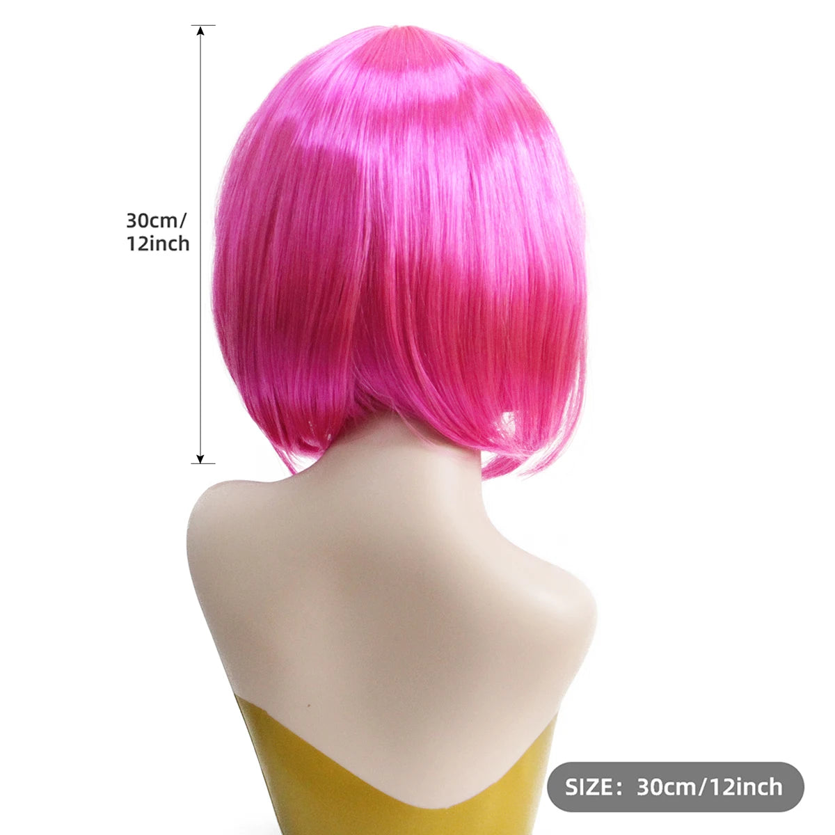 Hot Pink Bob Wig Synthetic Short Straight Bangs Heart Sunglasses Wig Cap Set Halloween Cosplay Costume Party Disco Bachelorette