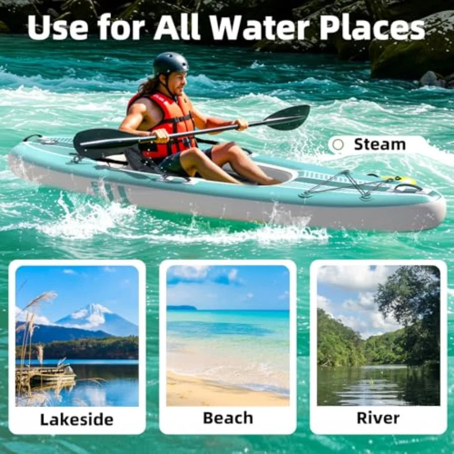 2-Person Inflatable Kayak with Drop-Stitch Floor Lightweight Portable Durable Solo Kayak for Fishing Touring and Recreation