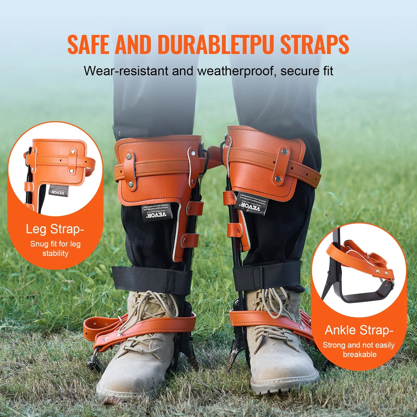 Tree Climbing Spikes Steel Climbing Spurs 350lbs Load Capacity Tree Climbing Gear with Straps and Spike Protectors