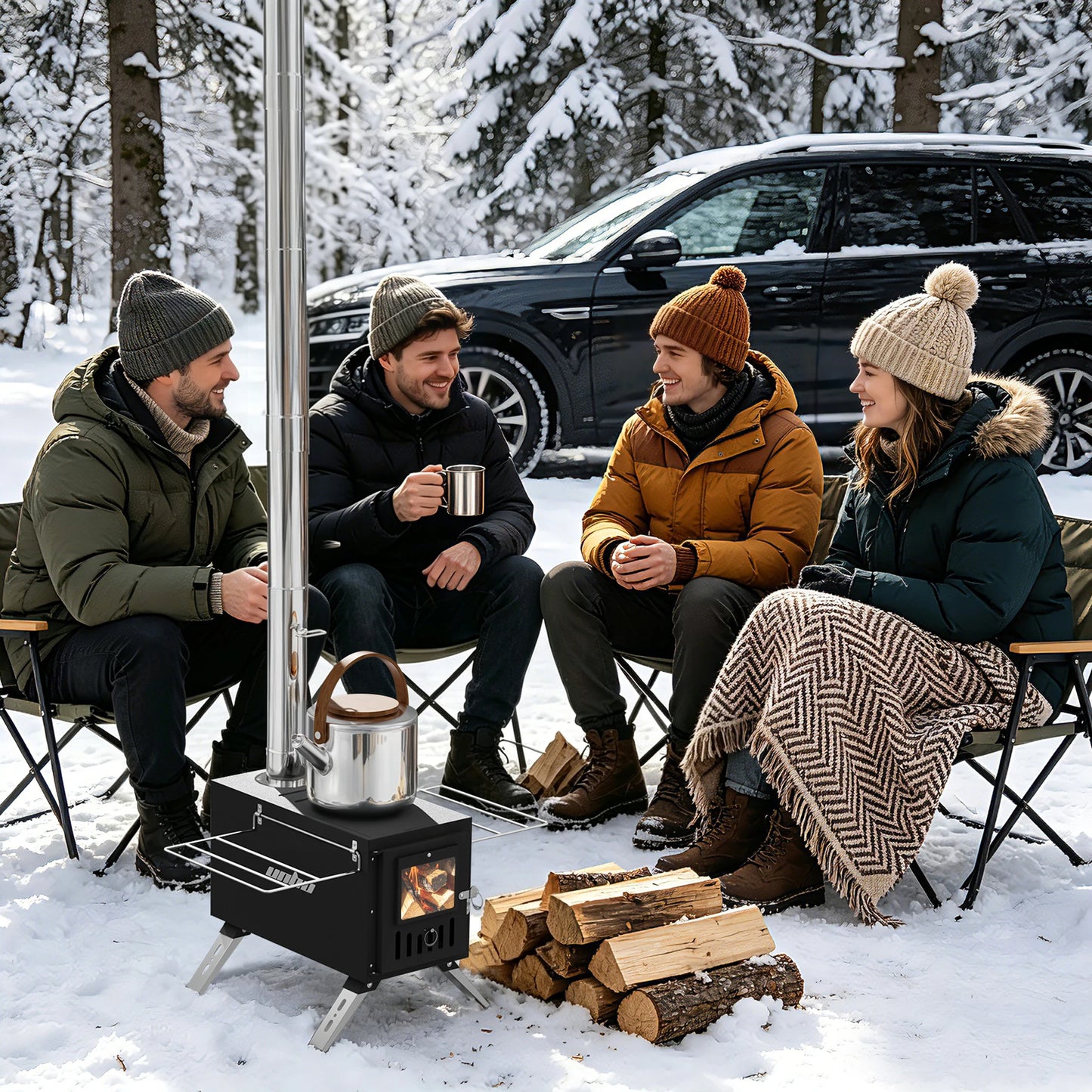 Hot Tent Stove,UNHO Wood Burning Stove,Small Wood Stove with 6 Stainless Chimney Pipes for Outdoor Heating & Cooking, Ice Fishing, Hunting ， Outdoor Camp Firewood Stove Portable Stove for Multifunctional Firewood Burner wit